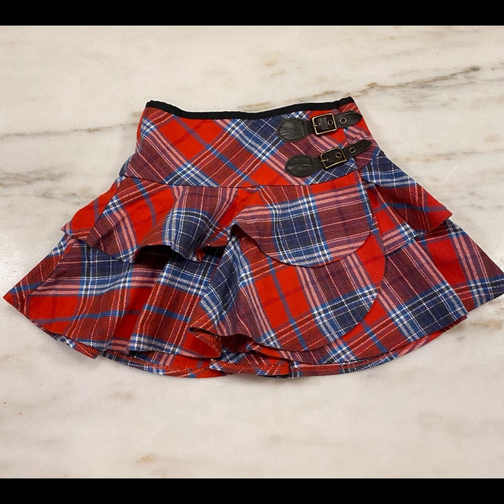 Ralph Lauren Red and Blur Plaid Kilt Style Skirt